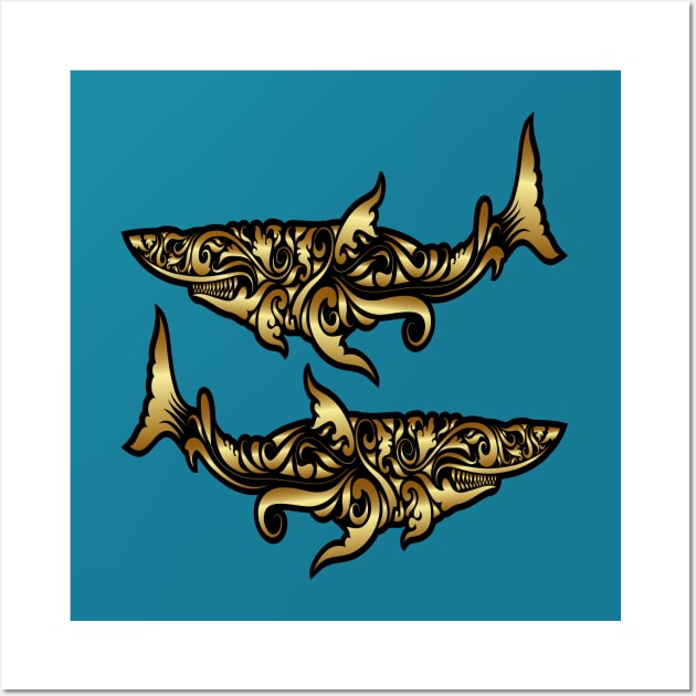 Golden sharks Wall Art by tsign703